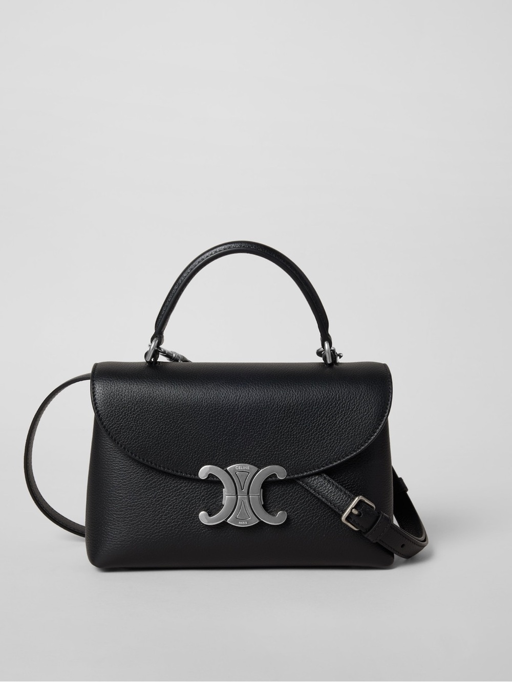 Celine Black Nino teen Triomphe Small Top Handle Shoulder Bag silver hardware